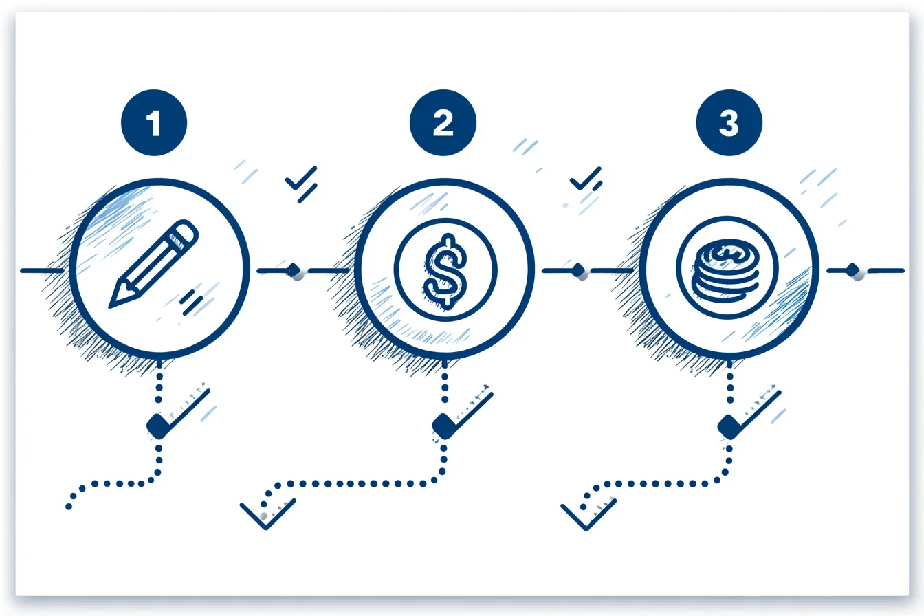Three-step loan application process visual