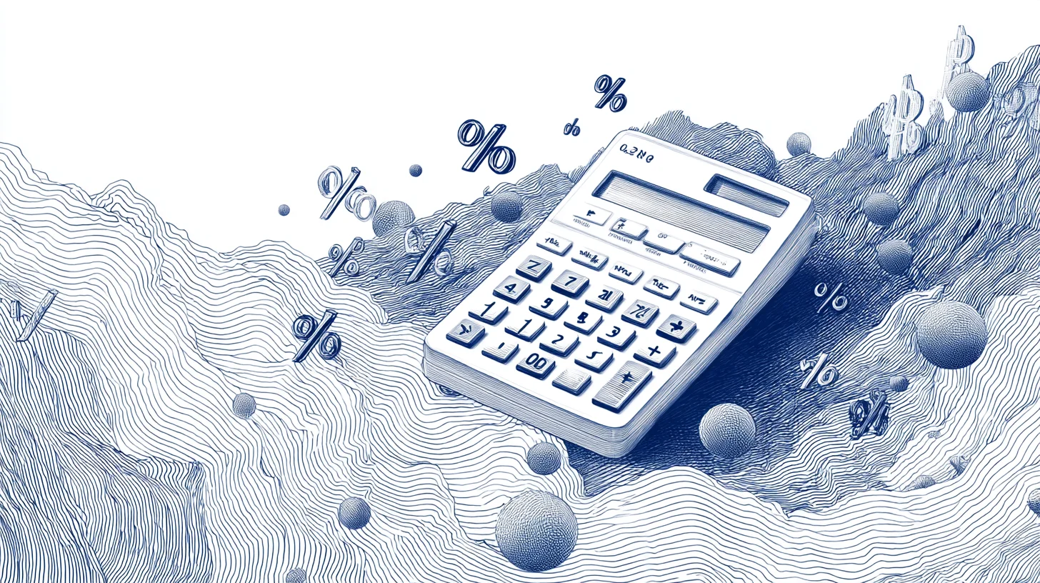 Vintage calculator with floating mathematical symbols