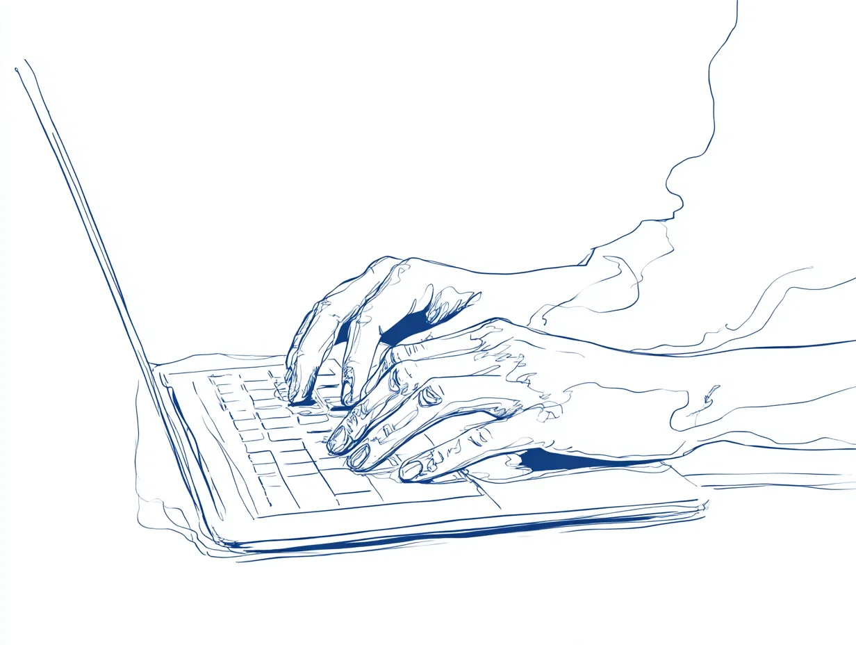 Hands typing loan application on laptop