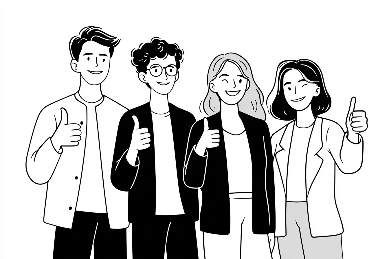 Diverse group of satisfied borrowers giving thumbs up